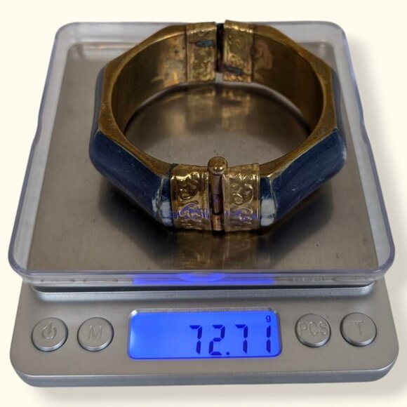 V. Blue Brass & Bone Locking Hinge Bracelet - Picture 8 of 8